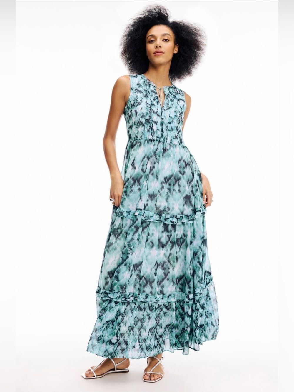 Boss~Blue Abstract Sleeveless Tie-Neck Maxi Dress~Size 4~$348~